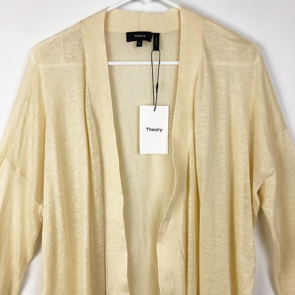 Theory Womens Sag Harbor Cardigan Small Cream Sweater Open Front Waterfall NWT - Picture 3 of 9